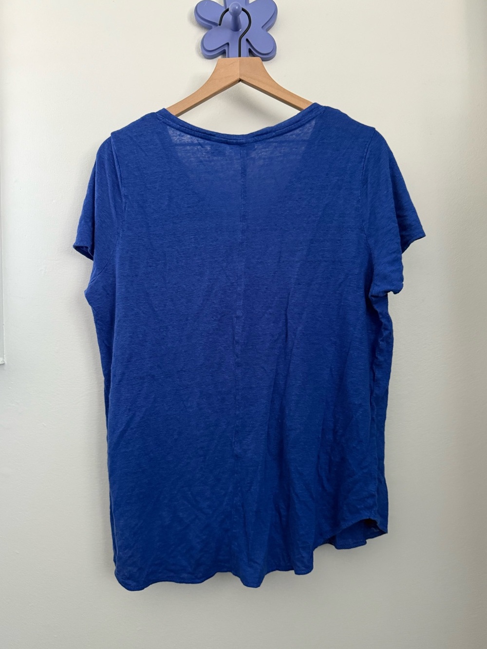 Tahari 1X Royal Blue Short Sleeve V Neck Tee Resort Linen Vacation Relaxed - Picture 3 of 5